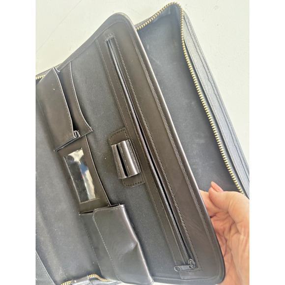 Vintage Georgetown Leather Design Satchel Briefcase Black Zipper - Picture 5 of 7